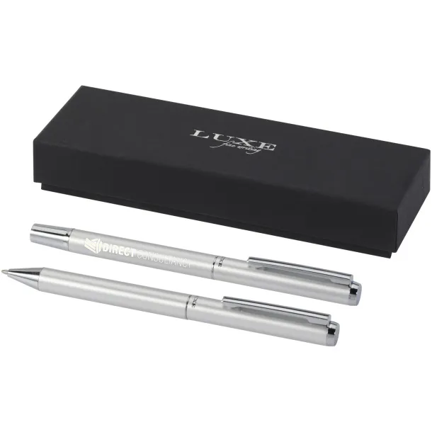 Lucetto poklon set od reciklirane aluminijske kemijske i roller olovke (crna tinta) - Luxe Srebrna