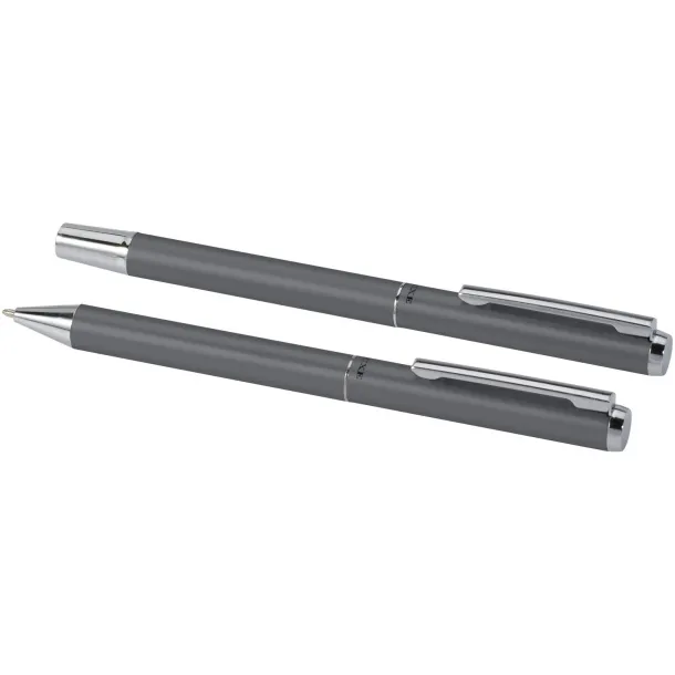 Lucetto recycled aluminium ballpoint and rollerball pen gift set (black ink) - Luxe Grey