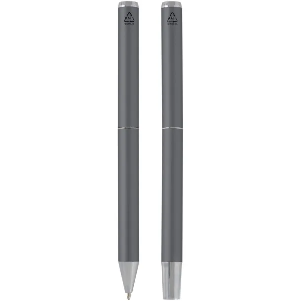 Lucetto poklon set od reciklirane aluminijske kemijske i roller olovke (crna tinta) - Luxe Siva