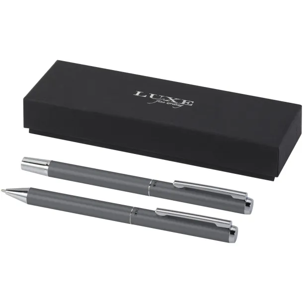 Lucetto poklon set od reciklirane aluminijske kemijske i roller olovke (crna tinta) - Luxe Siva