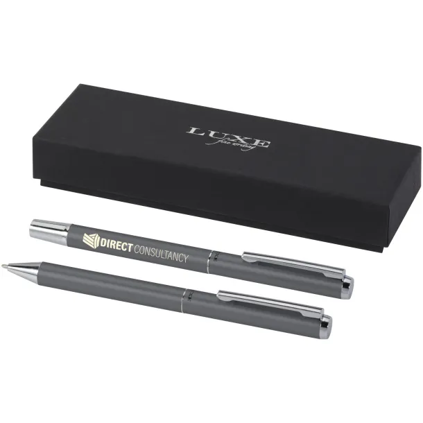 Lucetto poklon set od reciklirane aluminijske kemijske i roller olovke (crna tinta) - Luxe Siva