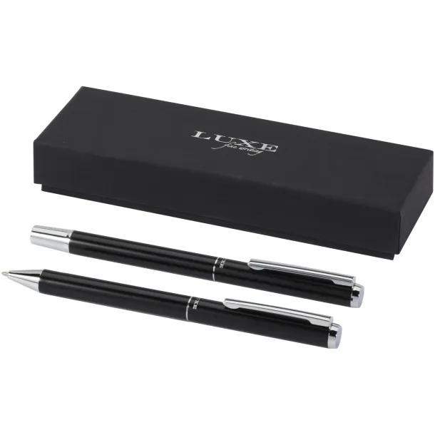 Lucetto poklon set od reciklirane aluminijske kemijske i roller olovke (crna tinta) - Luxe Solid black
