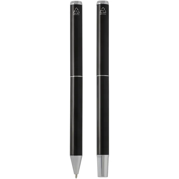 Lucetto poklon set od reciklirane aluminijske kemijske i roller olovke (crna tinta) - Luxe Solid black