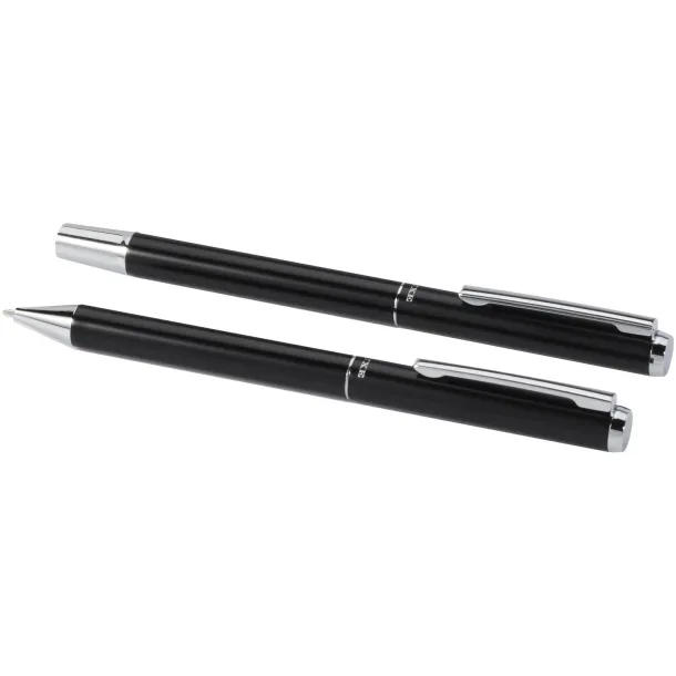 Lucetto poklon set od reciklirane aluminijske kemijske i roller olovke (crna tinta) - Luxe Solid black