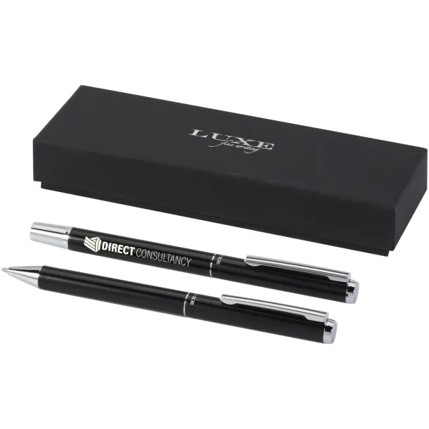 Lucetto poklon set od reciklirane aluminijske kemijske i roller olovke (crna tinta) - Luxe Solid black