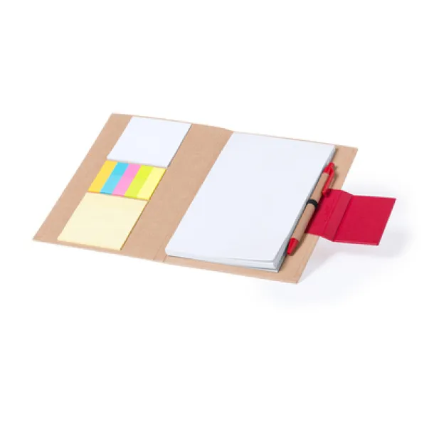  Memo holder, notebook approx. A5, sticky notes, ball pen red