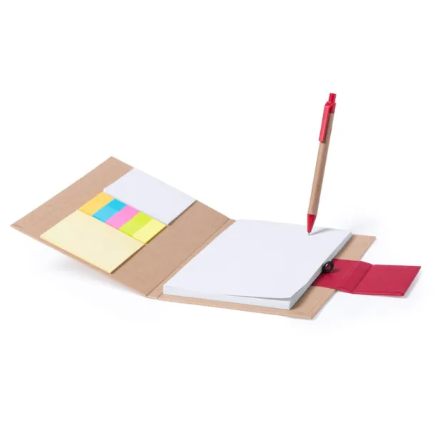  Memo holder, notebook approx. A5, sticky notes, ball pen red
