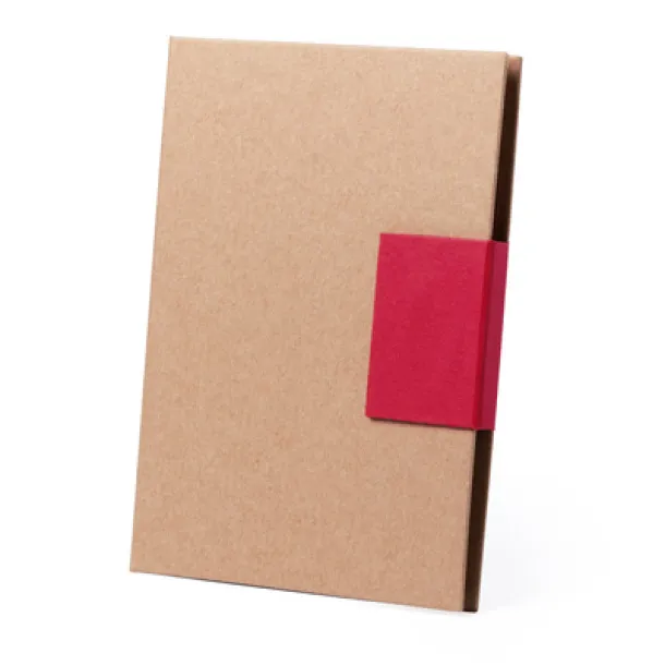  Memo holder, notebook approx. A5, sticky notes, ball pen red