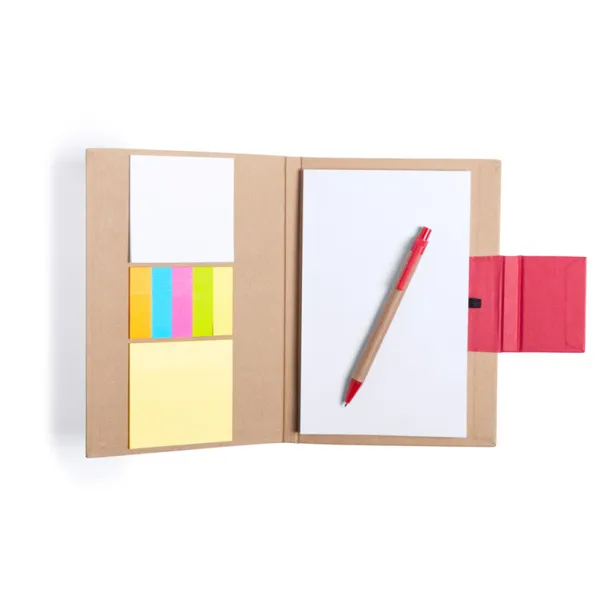  Memo holder, notebook approx. A5, sticky notes, ball pen red
