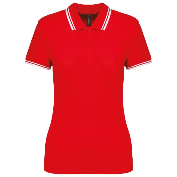  LADIE'S SHORT-SLEEVED POLOSHIRT WITH CONTRASTING PIPING - Kariban Red White