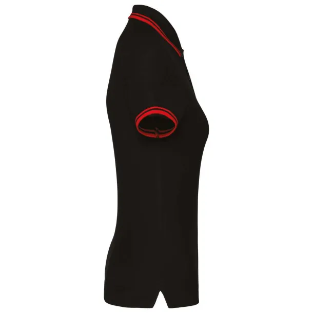  Ženska polo majica s kontrastnim obrubom - Kariban Crna Crvena