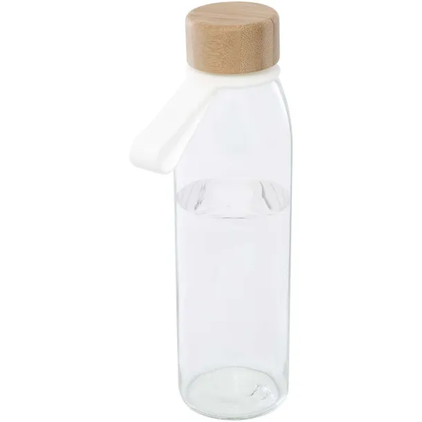 Porto 500 ml glass water bottle with silicone handle and bamboo lid White