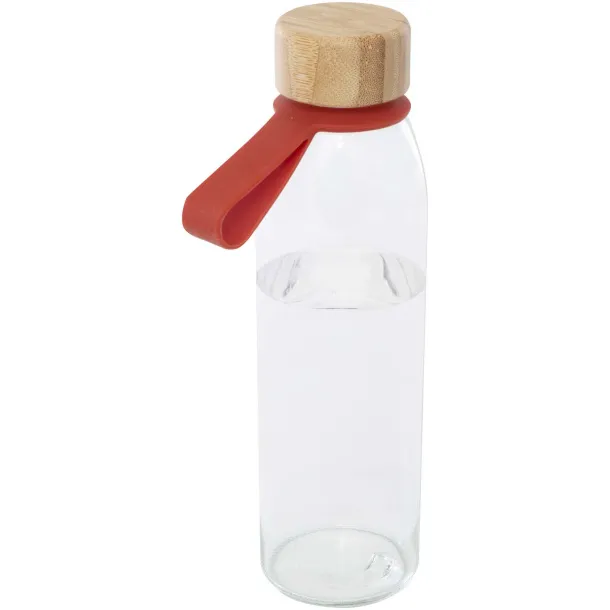 Porto 500 ml glass water bottle with silicone handle and bamboo lid Brick