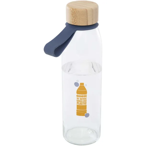 Porto 500 ml glass water bottle with silicone handle and bamboo lid Ocean blue