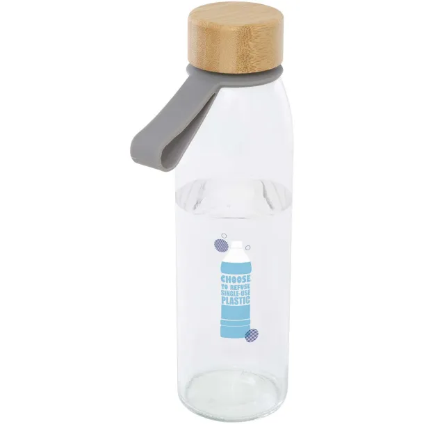 Porto 500 ml glass water bottle with silicone handle and bamboo lid Grey