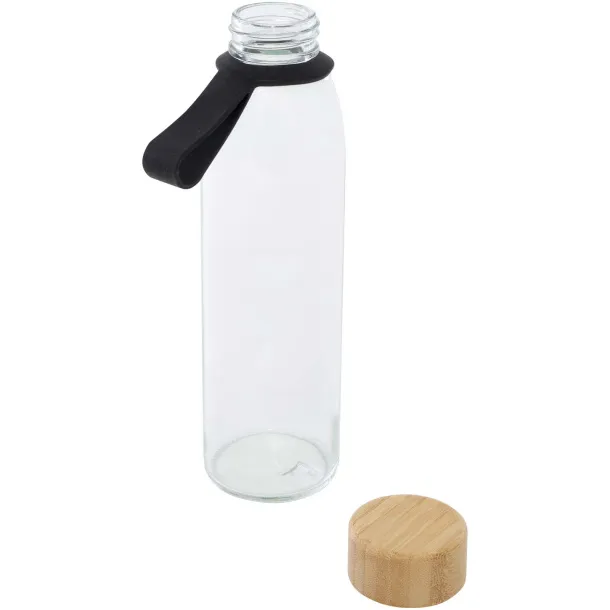 Porto 500 ml glass water bottle with silicone handle and bamboo lid Crna