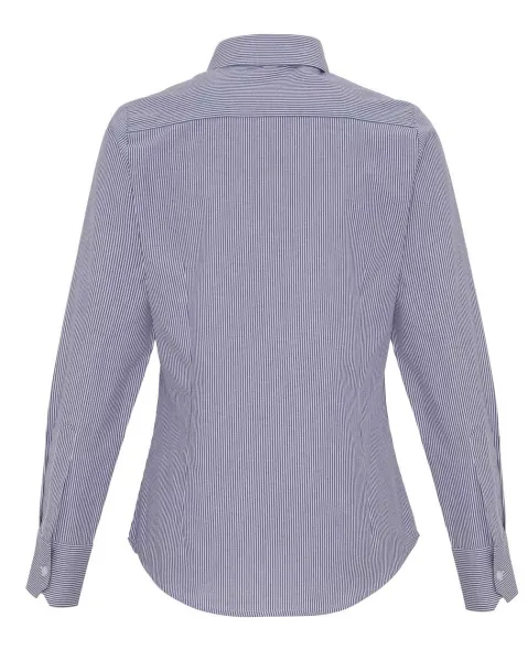  WOMEN'S COTTON RICH OXFORD STRIPES SHIRT - Premier White Navy