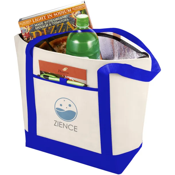 Lighthouse non-woven cooler tote - Unbranded Natural Royal blue