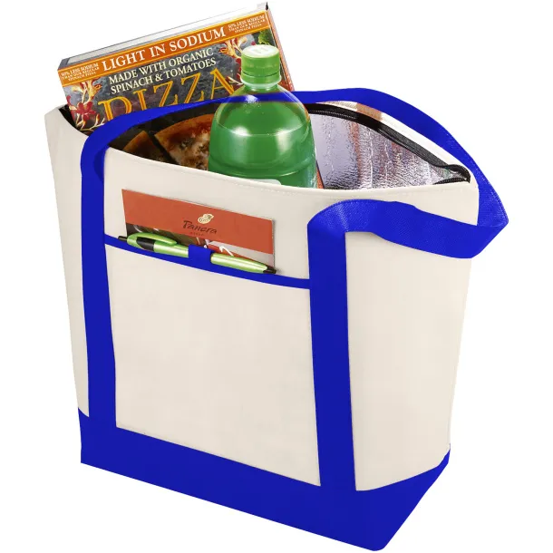 Lighthouse non-woven cooler tote - Unbranded Natural Royal blue