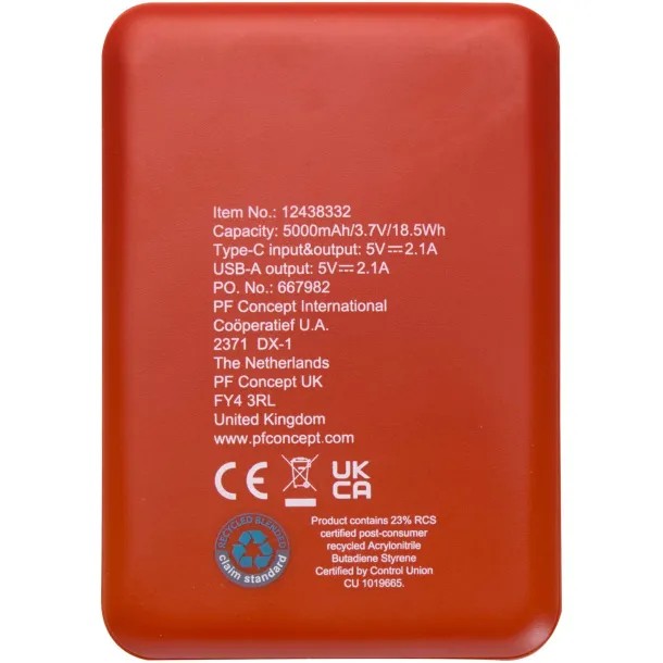 Asama Type-C prijenosna baterija od reciklirane plastike, 5.000 mAh Brick