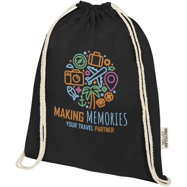Oregon 140 g/m² GRS recycled cotton drawstring bag Solid black