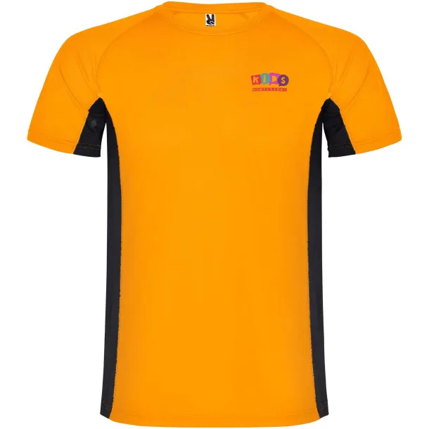Shanghai dječja sportska majica kratkih rukava - Roly Fluor Orange Crna