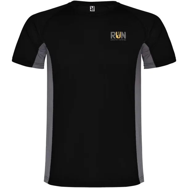 Shanghai short sleeve kids sports t-shirt - Roly Crna Dark Lead