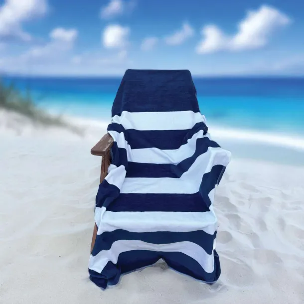 OLIMA „CLASSIC MARINE” ručnik za plažu od velura, 450 g/m2 - Olima Marine Blue Bijela