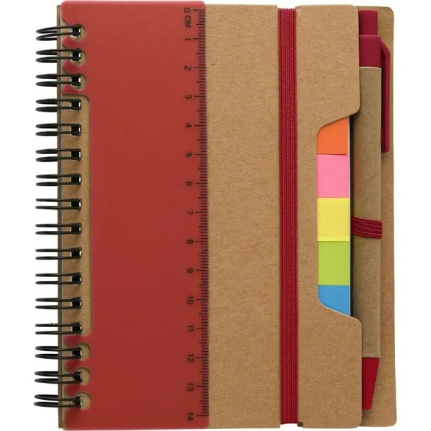  Memo holder, notebook, sticky notes, ball pen Crvena