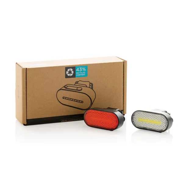 Lumino set USB rasvjetnih svjetala za bicikle od RCS reciklirane plastike - XD Collection Crna 