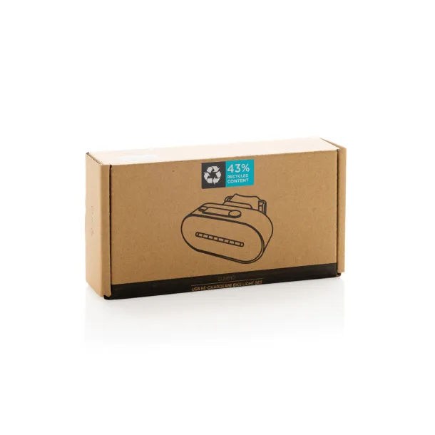 Lumino set USB rasvjetnih svjetala za bicikle od RCS reciklirane plastike - XD Collection Crna 