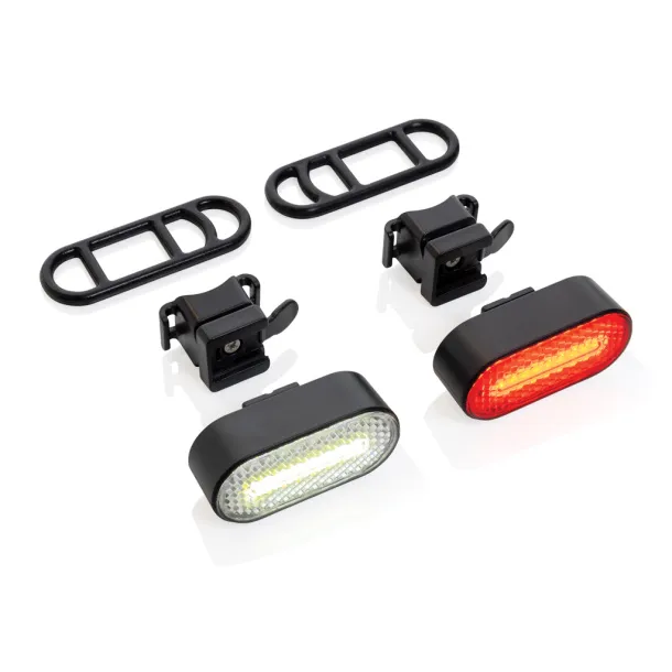 Lumino set USB rasvjetnih svjetala za bicikle od RCS reciklirane plastike - XD Collection Crna 