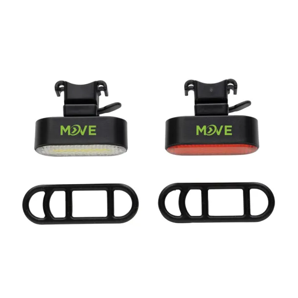 Lumino set USB rasvjetnih svjetala za bicikle od RCS reciklirane plastike - XD Collection Crna 
