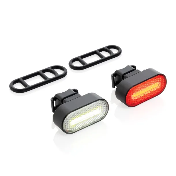 Lumino set USB rasvjetnih svjetala za bicikle od RCS reciklirane plastike - XD Collection Crna 
