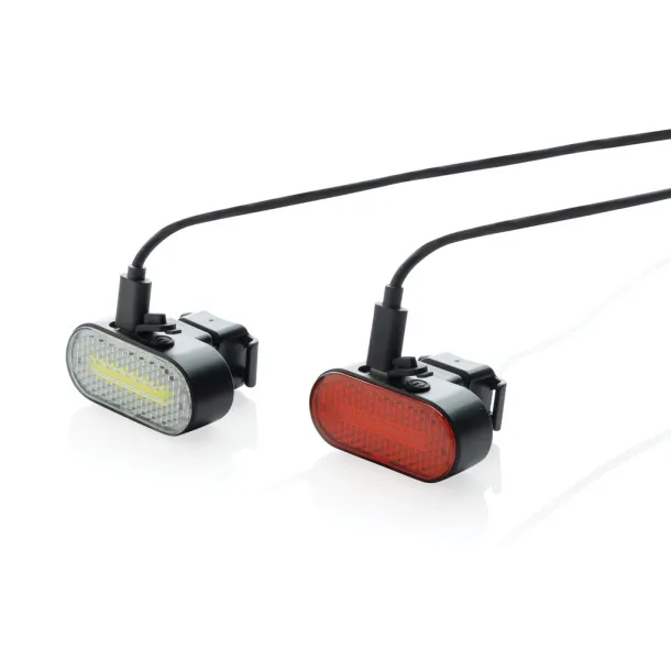 Lumino set USB rasvjetnih svjetala za bicikle od RCS reciklirane plastike - XD Collection Crna 
