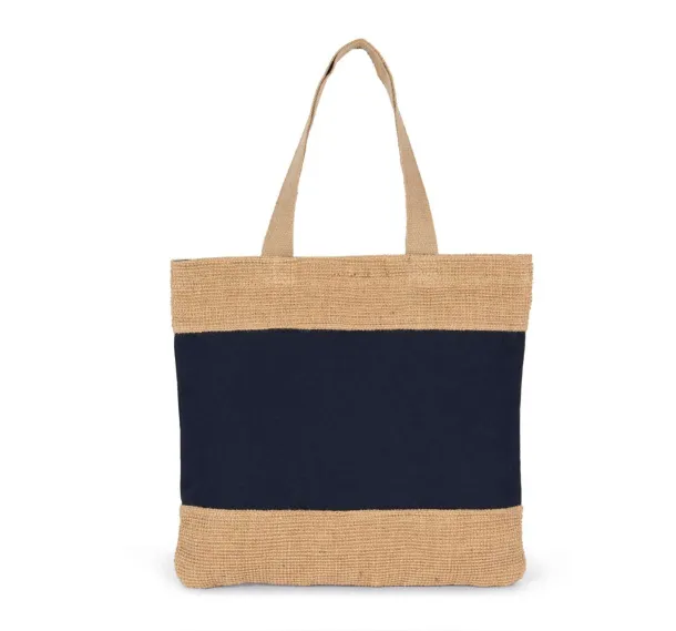  SHOPPING BAG IN COTTON AND WOVEN JUTE THREADS - Kimood Minorca Navy Prirodna