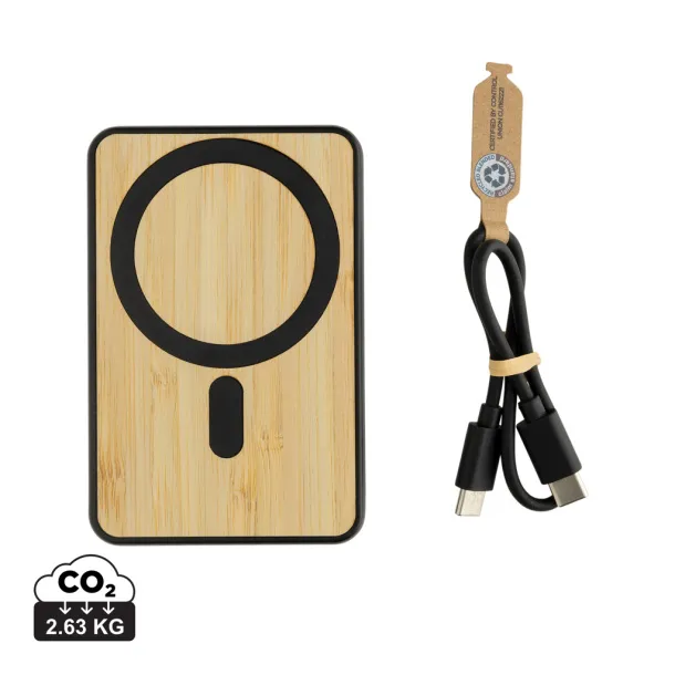 Zen magnetna prijenosna baterija od bambusa i RCS rplastike - 5 W, 5 000 mAh - XD Collection Crna