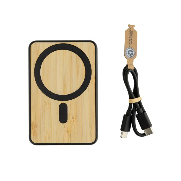 Zen magnetna prijenosna baterija od bambusa i RCS rplastike - 5 W, 5 000 mAh - XD Collection Crna