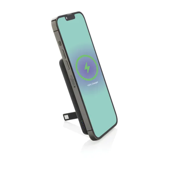 Zen magnetna prijenosna baterija od bambusa i RCS rplastike - 5 W, 5 000 mAh - XD Collection Crna