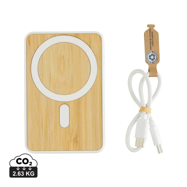 Zen magnetna prijenosna baterija od bambusa i RCS rplastike - 5 W, 5 000 mAh - XD Collection Bijela