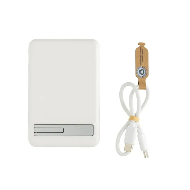 Zen magnetna prijenosna baterija od bambusa i RCS rplastike - 5 W, 5 000 mAh - XD Collection Bijela