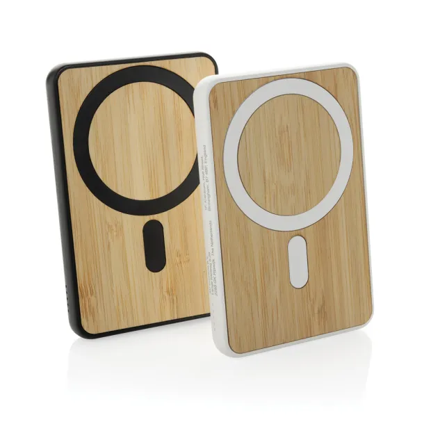 Zen magnetna prijenosna baterija od bambusa i RCS rplastike - 5 W, 5 000 mAh - XD Collection Bijela