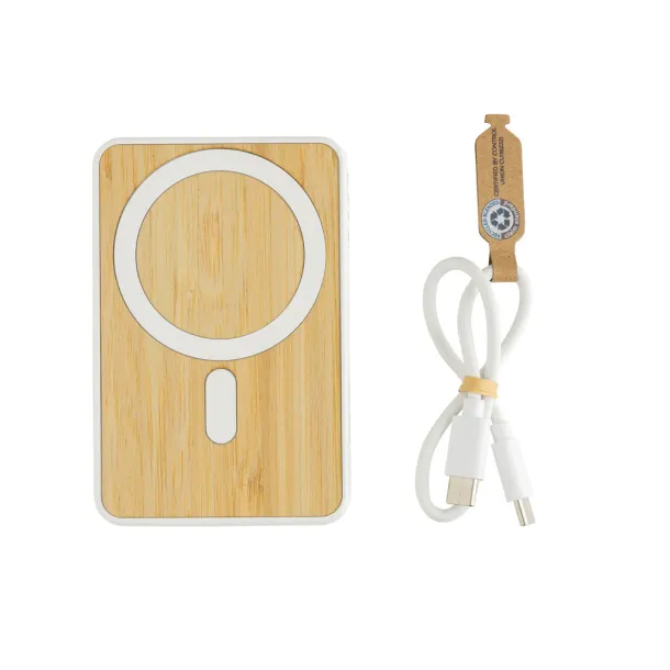 Zen magnetna prijenosna baterija od bambusa i RCS rplastike - 5 W, 5 000 mAh - XD Collection Bijela