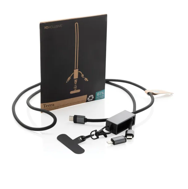 Terra RCS recycled PET phone cord with 60W dual charge cable - XD Xclusive Grey Black