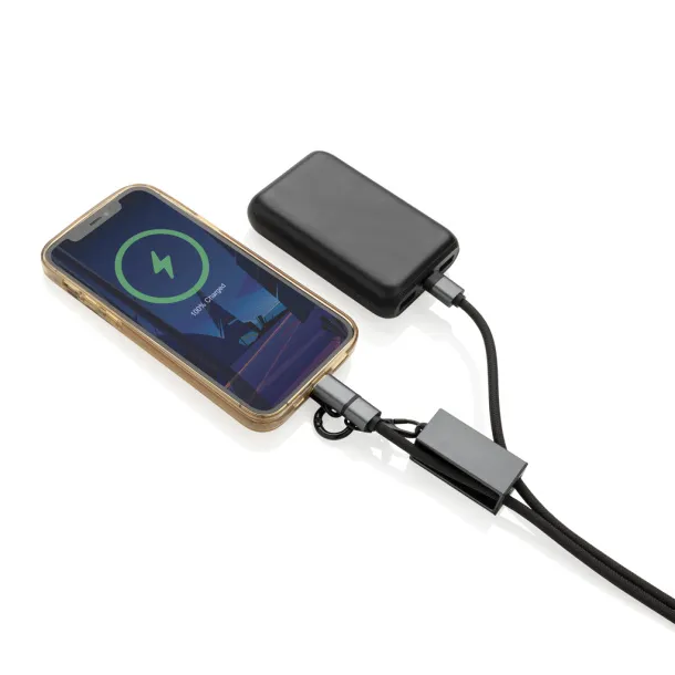 Terra vezica za mobitel od RCS recikliranog PET-a s kabelom za dvostruko punjenje 60W - XD Xclusive Siva Crna