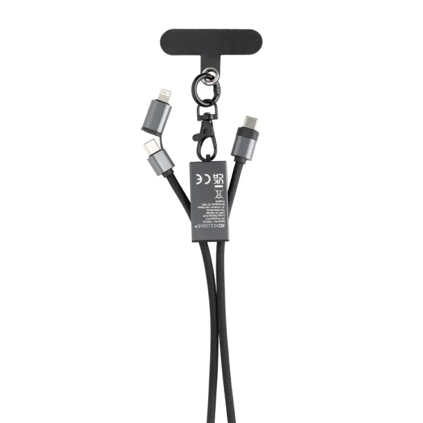 Terra vezica za mobitel od RCS recikliranog PET-a s kabelom za dvostruko punjenje 60W - XD Xclusive Siva Crna