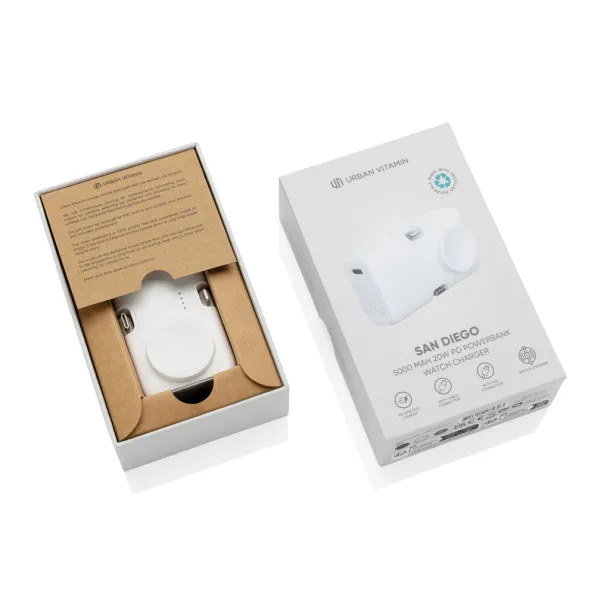 Urban Vitamin San Diego prijenosna baterija od RCS rplastike - 20 W, 5 000 mAh - Urban Vitamin Bijela