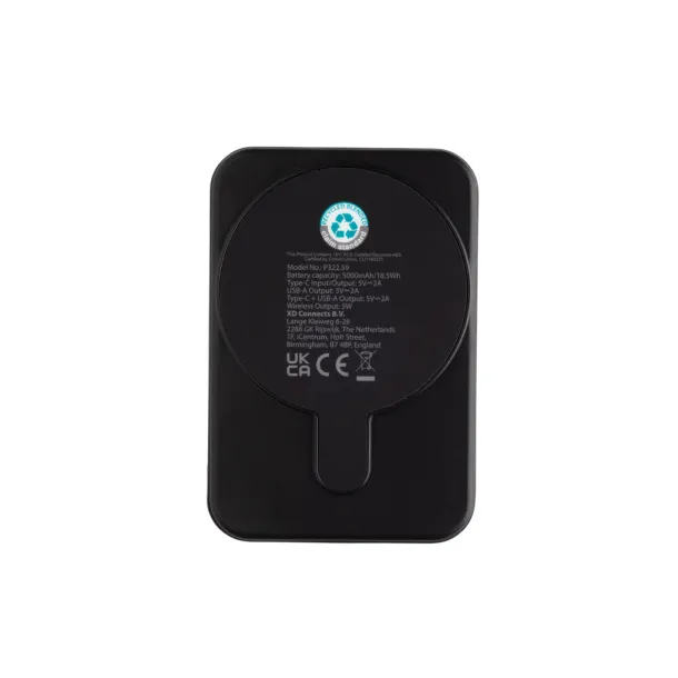 Stellar magnetna prijenosna baterija od 5.000 mAh 5W od RCS rplastike - XD Collection Crna 