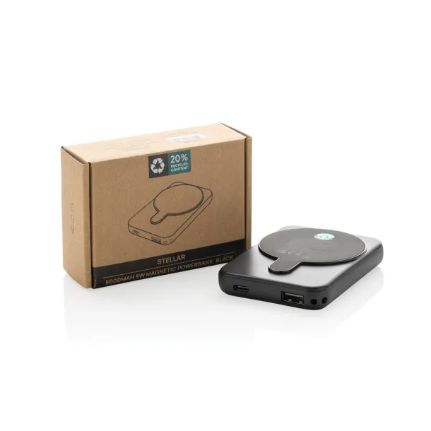 Stellar magnetna prijenosna baterija od 5.000 mAh 5W od RCS rplastike - XD Collection Crna 