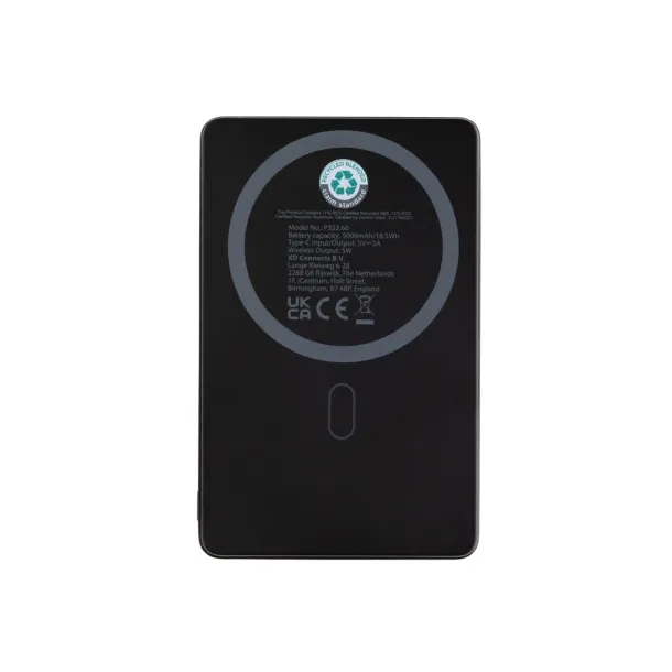 Orion magnetna prijenosna baterija od 5.000 mAh 5W od RCS recikliranog aluminija - XD Collection Crna 